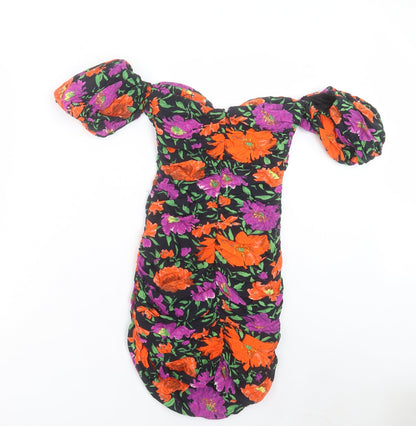 Zara Womens Multicoloured Floral Polyester Bodycon Size XS Off the Shoulder Pullover