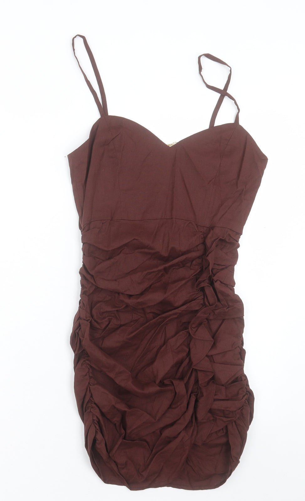 Zara Womens Brown Viscose Bodycon Size S V-Neck Zip