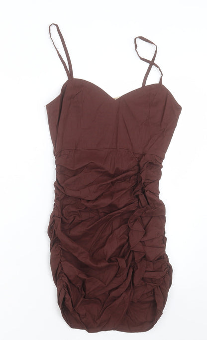 Zara Womens Brown Viscose Bodycon Size S V-Neck Zip