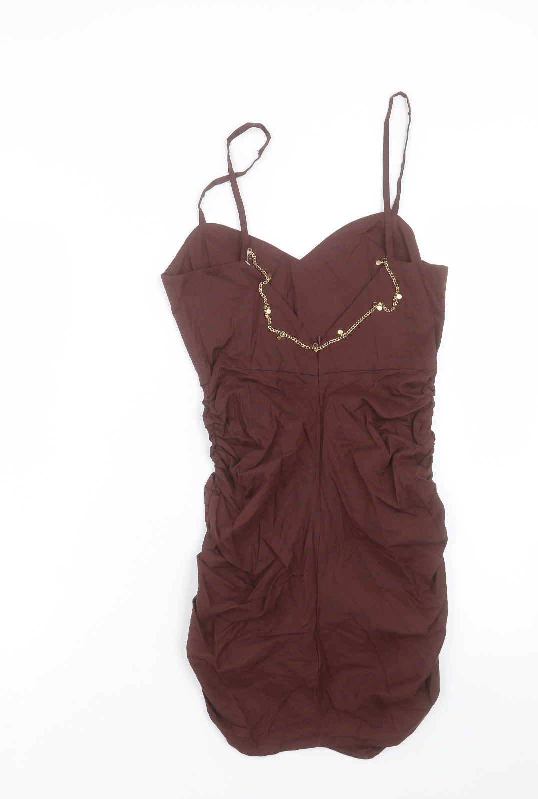 Zara Womens Brown Viscose Bodycon Size S V-Neck Zip