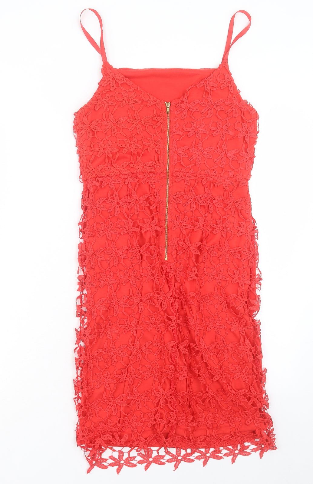 Papaya Womens Red Polyester Shift Size 8 Square Neck Zip