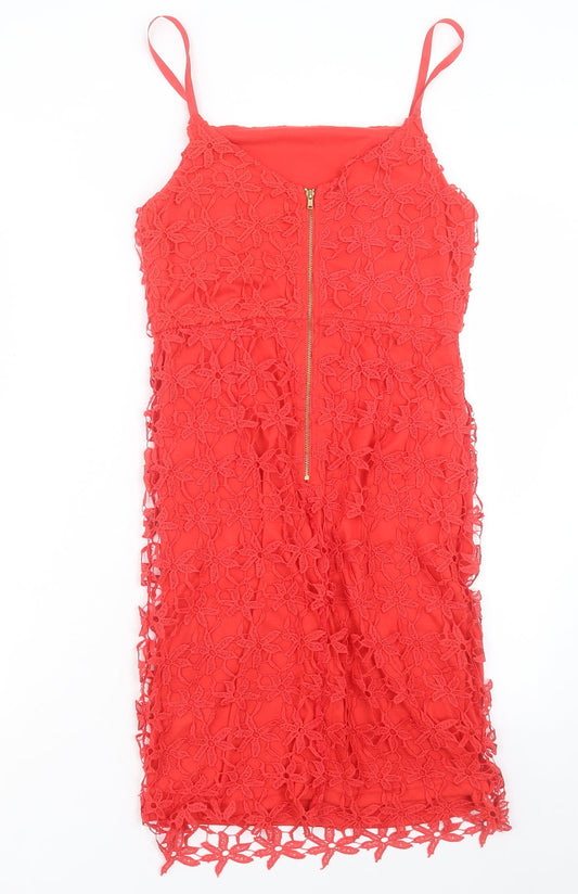 Papaya Womens Red Polyester Shift Size 8 Square Neck Zip