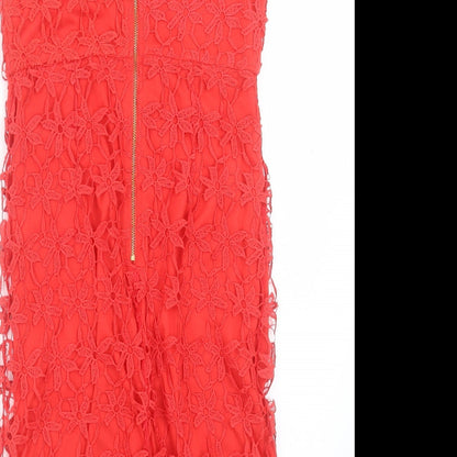 Papaya Womens Red Polyester Shift Size 8 Square Neck Zip