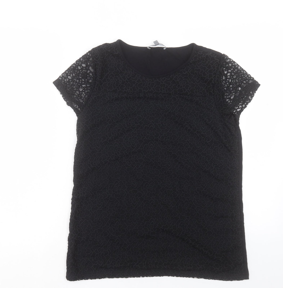 Laura Ahsley Womens Black Polyester Basic T-Shirt Size 14 Crew Neck