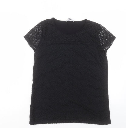 Laura Ahsley Womens Black Polyester Basic T-Shirt Size 14 Crew Neck