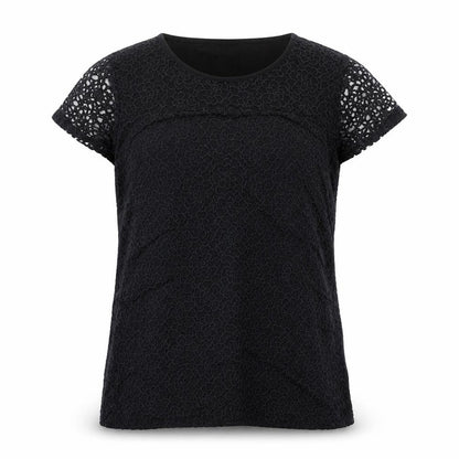 Laura Ahsley Womens Black Polyester Basic T-Shirt Size 14 Crew Neck