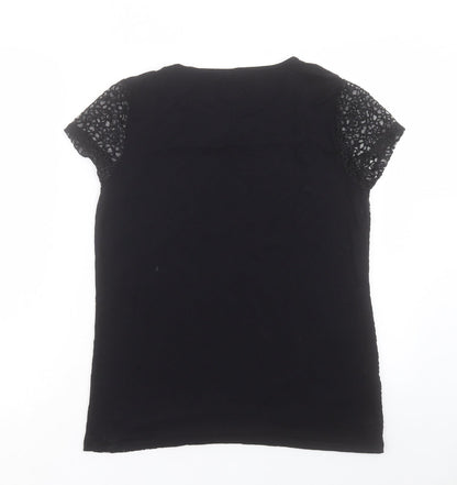Laura Ahsley Womens Black Polyester Basic T-Shirt Size 14 Crew Neck