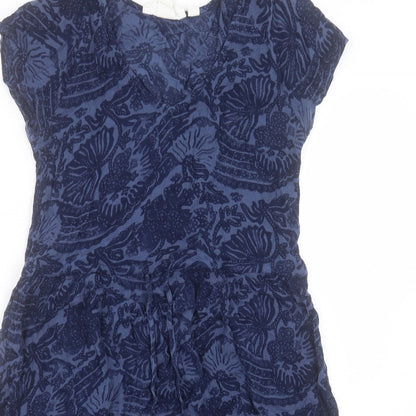 H&M Womens Blue Geometric Viscose A-Line Size 8 V-Neck Pullover