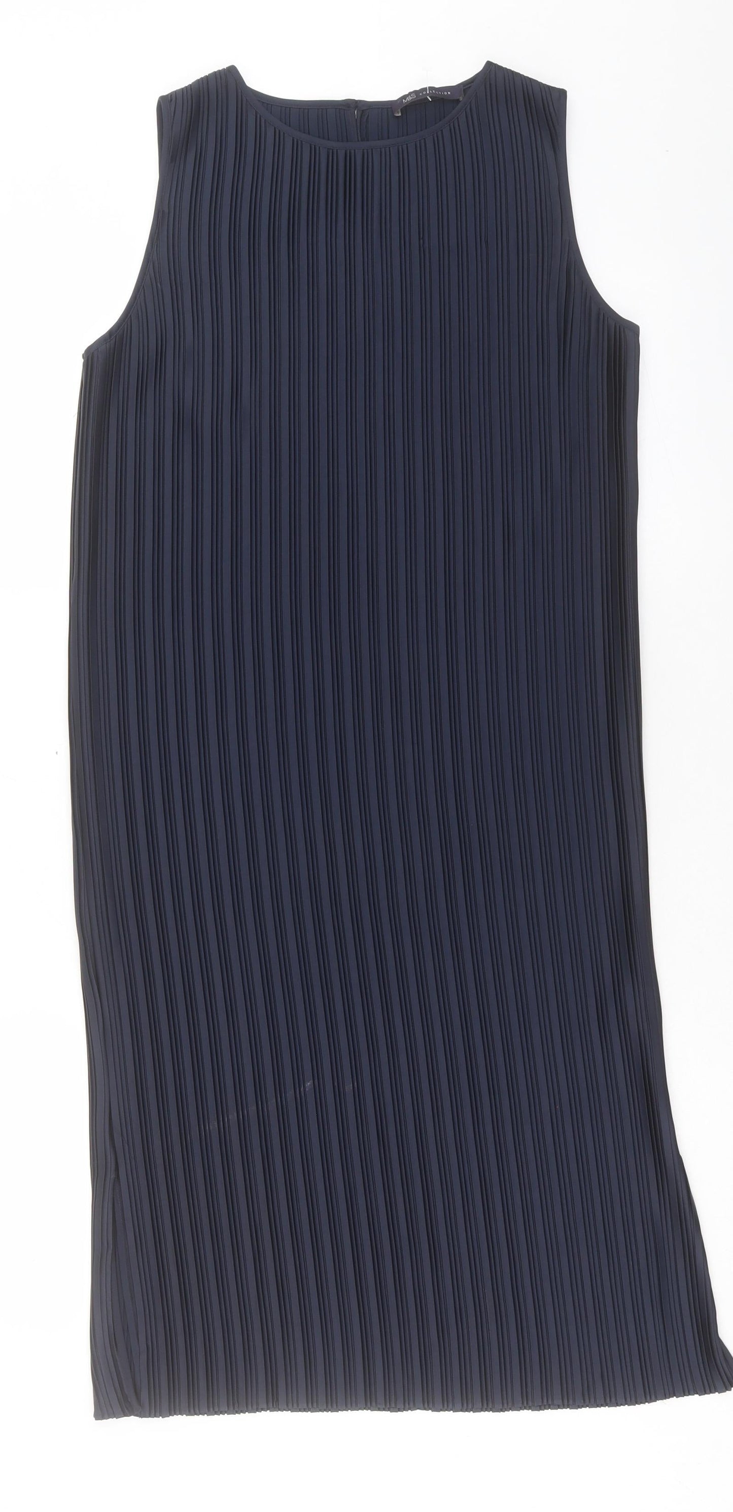 Marks and Spencer Womens Blue Polyester A-Line Size 12 Crew Neck Button