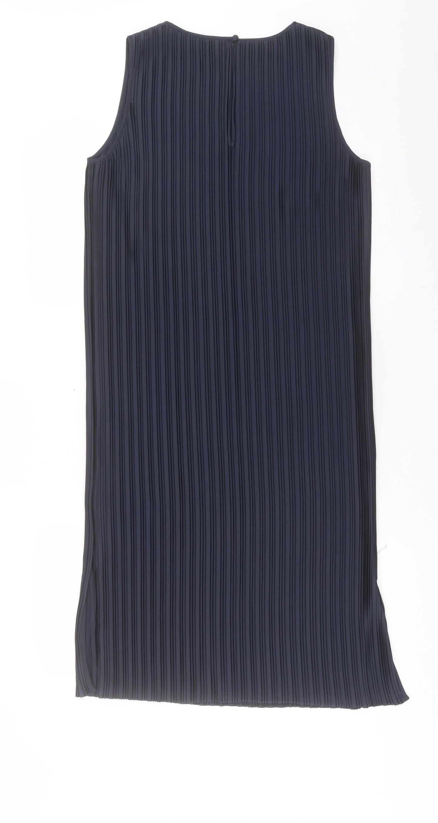 Marks and Spencer Womens Blue Polyester A-Line Size 12 Crew Neck Button