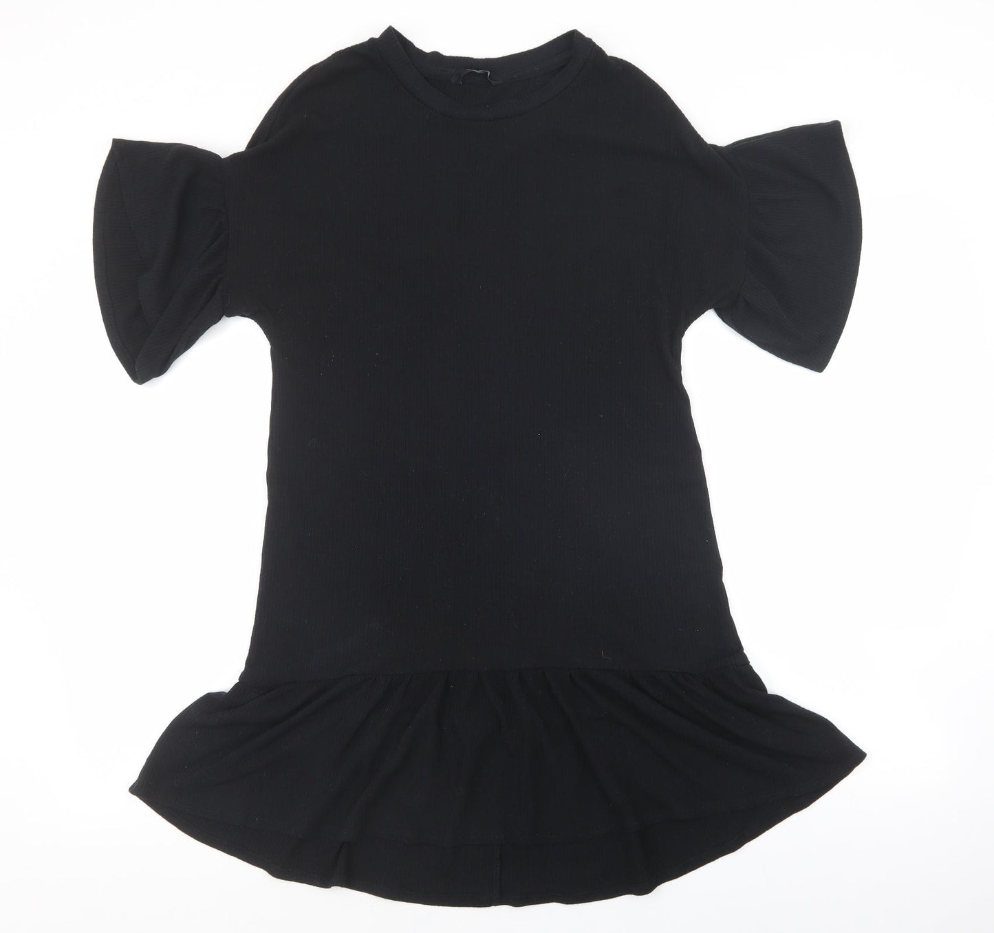 George Womens Black Polyester T-Shirt Dress Size 10 Round Neck Pullover - Ribbed, Frill sleeves