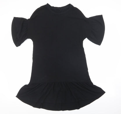 George Womens Black Polyester T-Shirt Dress Size 10 Round Neck Pullover - Ribbed, Frill sleeves
