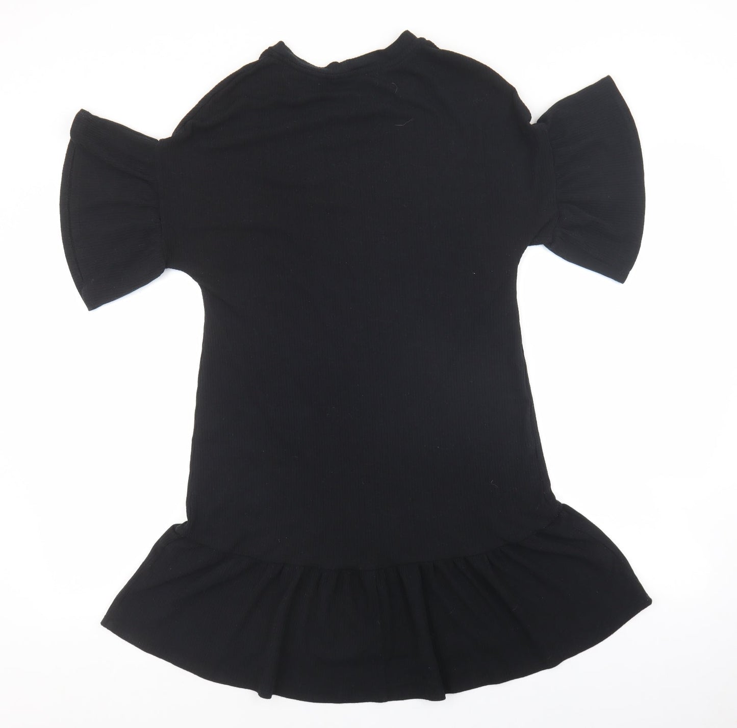 George Womens Black Polyester T-Shirt Dress Size 10 Round Neck Pullover - Ribbed, Frill sleeves