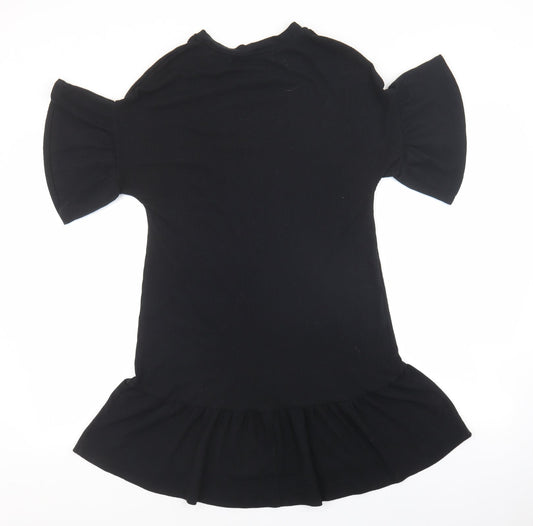 George Womens Black Polyester T-Shirt Dress Size 10 Round Neck Pullover - Ribbed, Frill sleeves