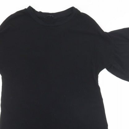 George Womens Black Polyester T-Shirt Dress Size 10 Round Neck Pullover - Ribbed, Frill sleeves