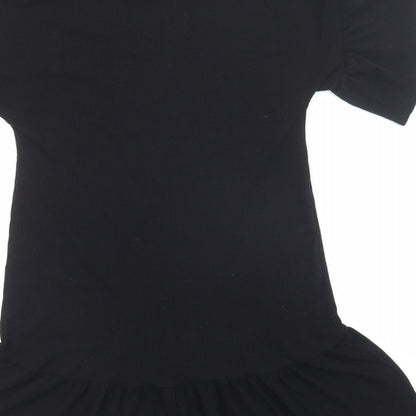 George Womens Black Polyester T-Shirt Dress Size 10 Round Neck Pullover - Ribbed, Frill sleeves