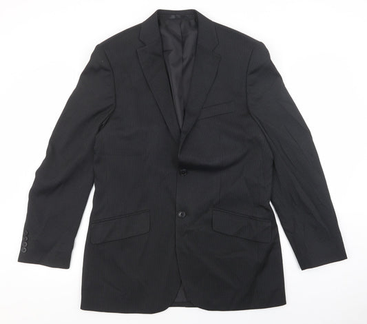 F&F Mens Black Striped Polyester Jacket Suit Jacket Size 38