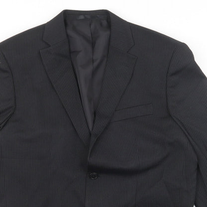 F&F Mens Black Striped Polyester Jacket Suit Jacket Size 38