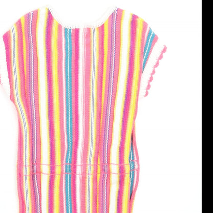 Billieblush Girls Multicoloured Striped Cotton Jumper Dress Size 3 Years Round Neck Drawstring