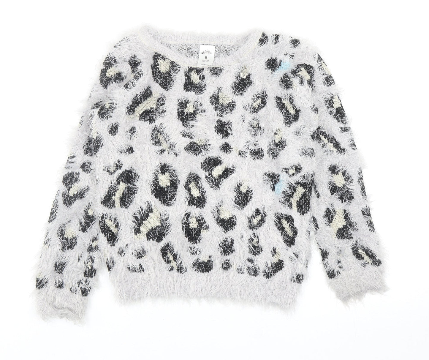 Miss Understood Girls Grey Round Neck Animal Print Acrylic Pullover Jumper Size 9 Years Pullover - Leopard Print