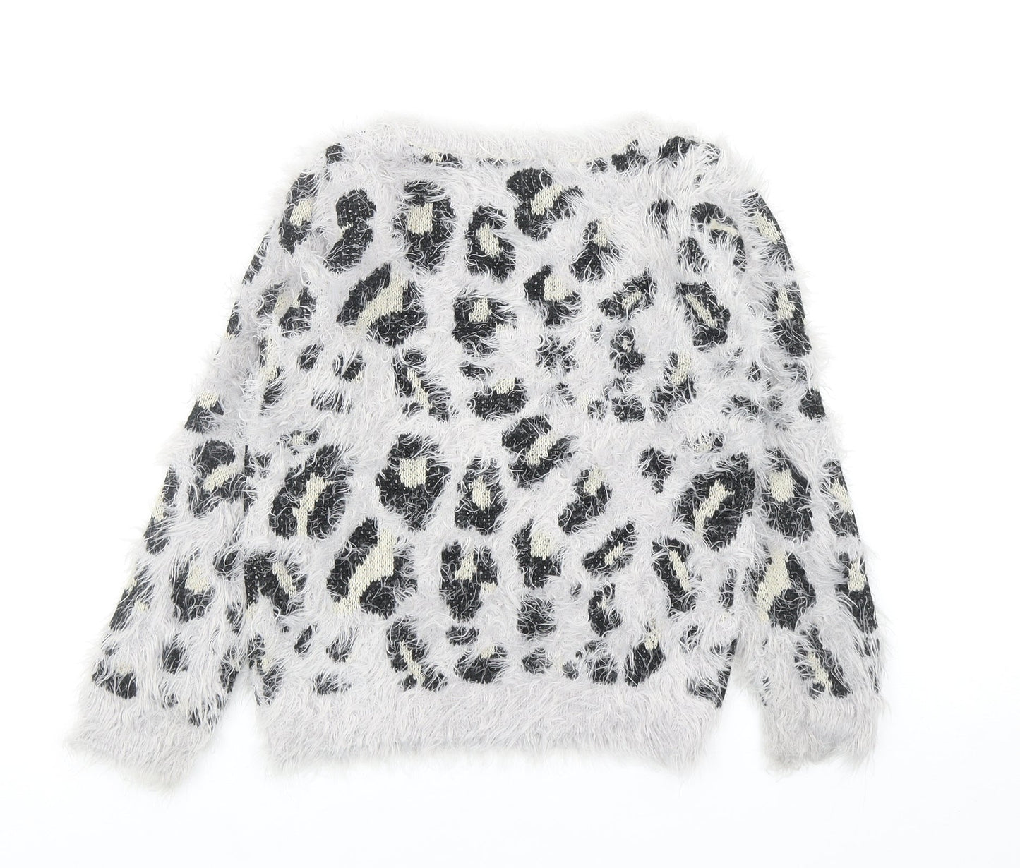 Miss Understood Girls Grey Round Neck Animal Print Acrylic Pullover Jumper Size 9 Years Pullover - Leopard Print