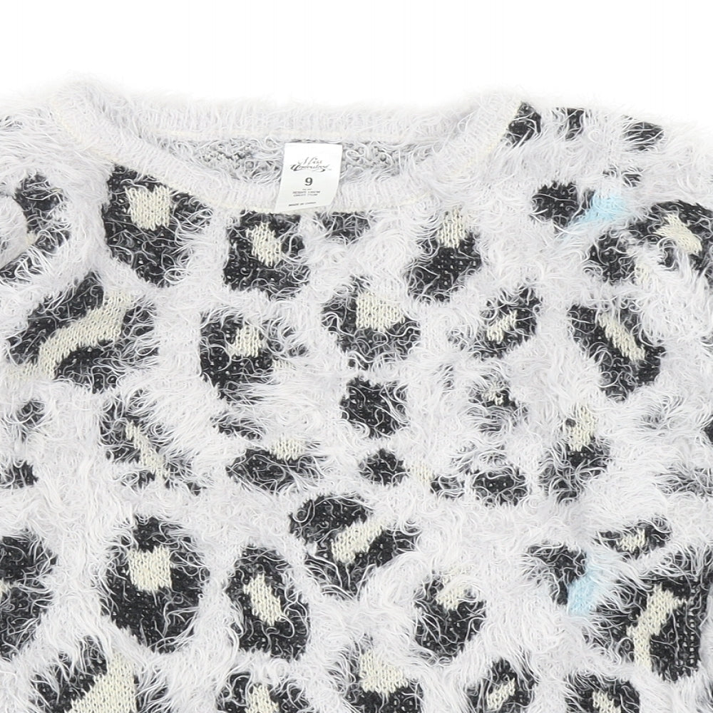 Miss Understood Girls Grey Round Neck Animal Print Acrylic Pullover Jumper Size 9 Years Pullover - Leopard Print