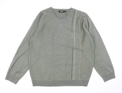 Armando Mens Green V-Neck Acrylic Pullover Jumper Size L