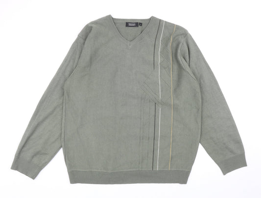 Armando Mens Green V-Neck Acrylic Pullover Jumper Size L