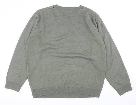Armando Mens Green V-Neck Acrylic Pullover Jumper Size L