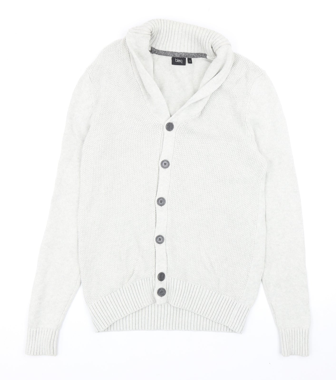 Blaq Mens Grey V-Neck Cotton Cardigan Jumper Size S