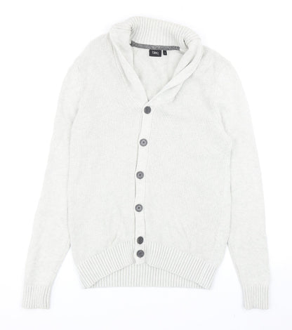 Blaq Mens Grey V-Neck Cotton Cardigan Jumper Size S