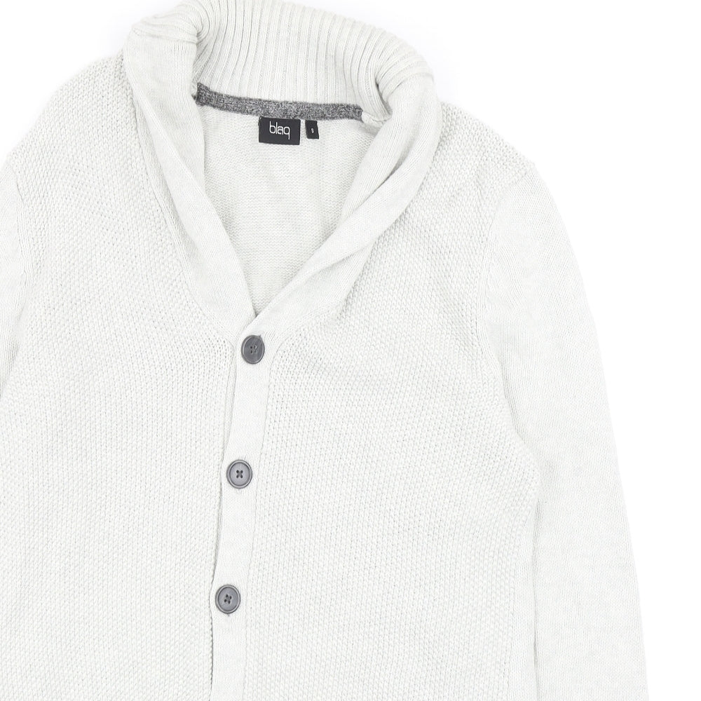 Blaq Mens Grey V-Neck Cotton Cardigan Jumper Size S