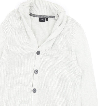 Blaq Mens Grey V-Neck Cotton Cardigan Jumper Size S