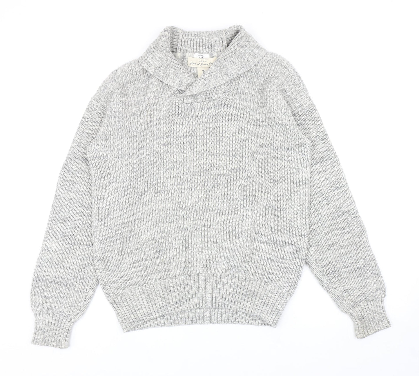 H&M Mens Grey Collared Cotton Pullover Jumper Size S