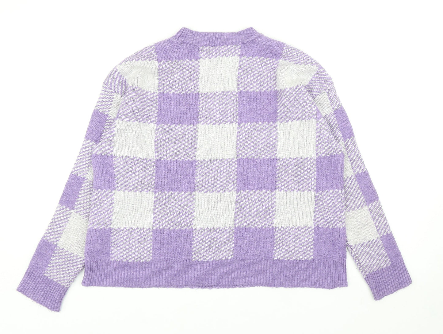 Primark Womens Purple Round Neck Check Acrylic Pullover Jumper Size XS