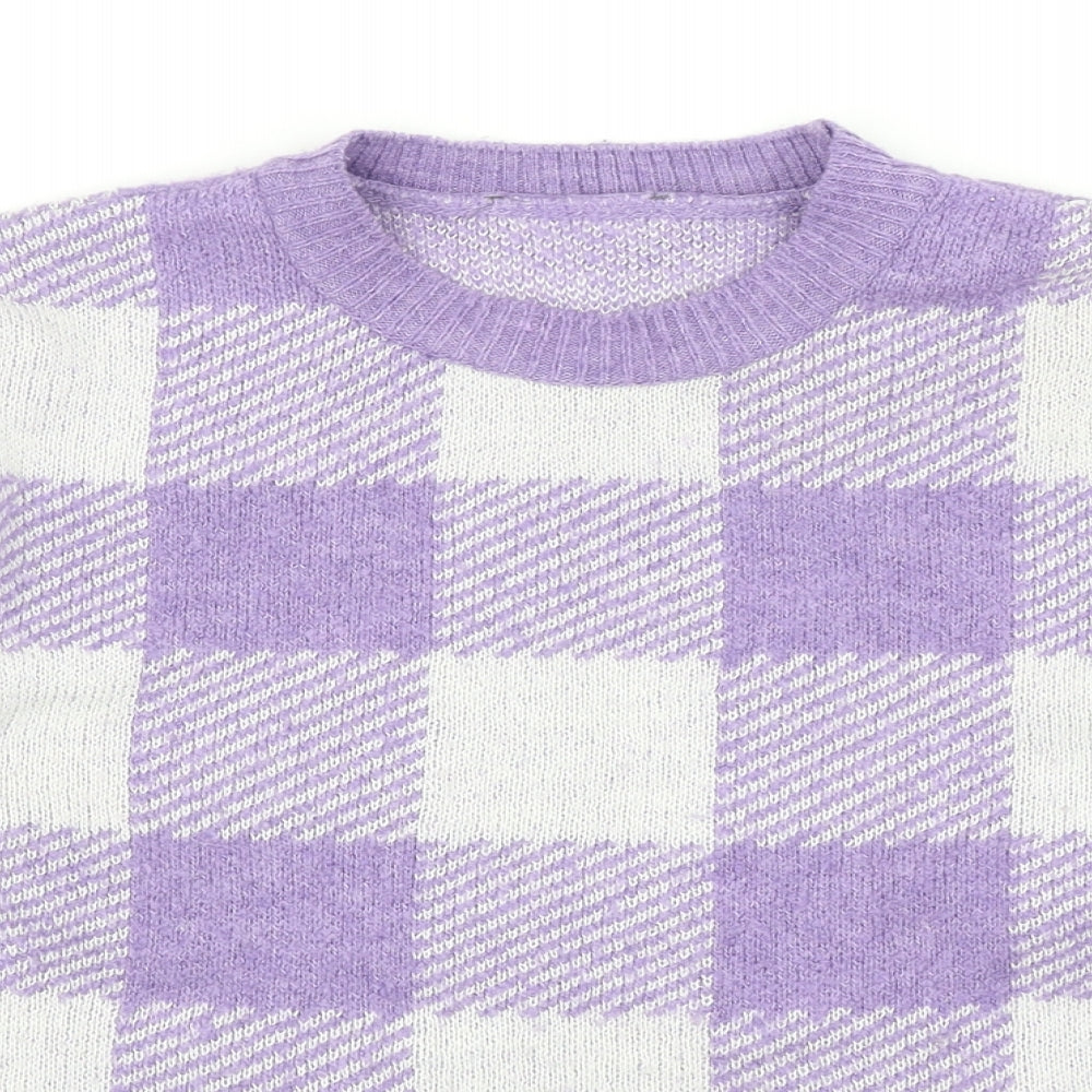 Primark Womens Purple Round Neck Check Acrylic Pullover Jumper Size XS