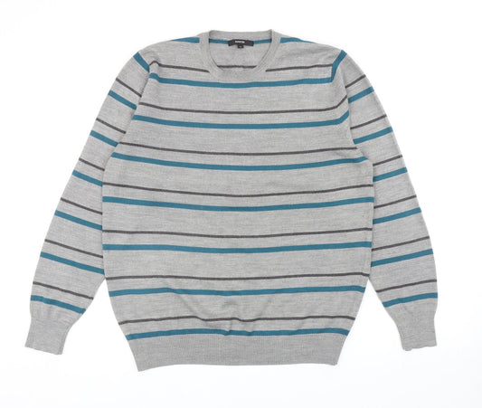George Mens Multicoloured Round Neck Striped Acrylic Pullover Jumper Size M