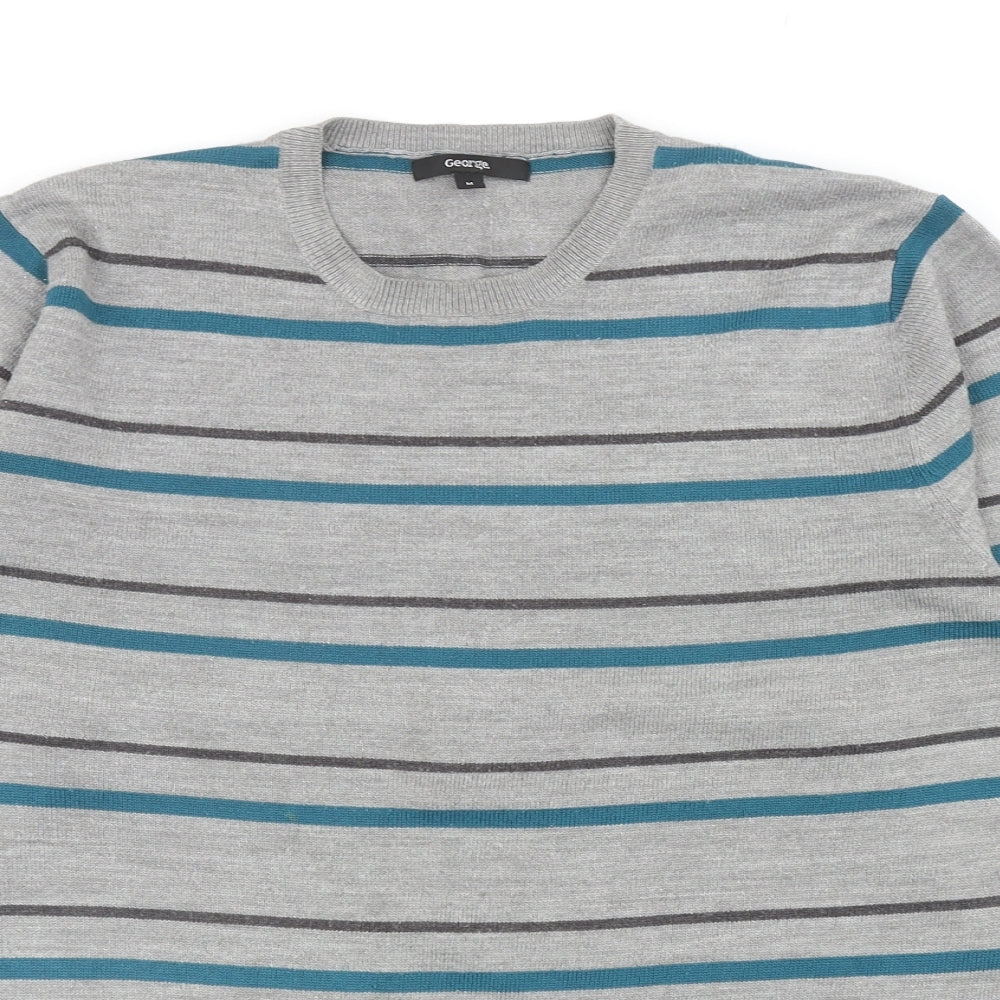 George Mens Multicoloured Round Neck Striped Acrylic Pullover Jumper Size M
