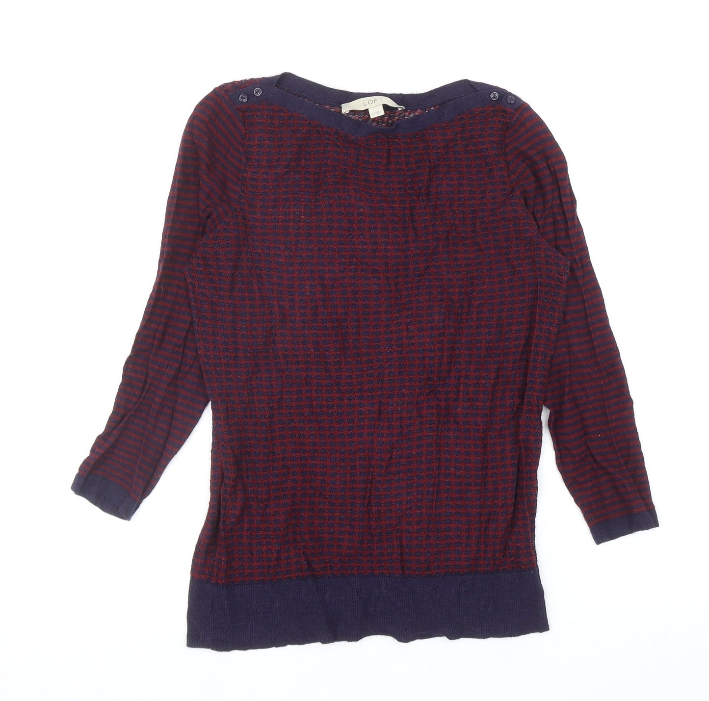 LOFT Womens Red Polyester Basic T-Shirt Size XS Boat Neck