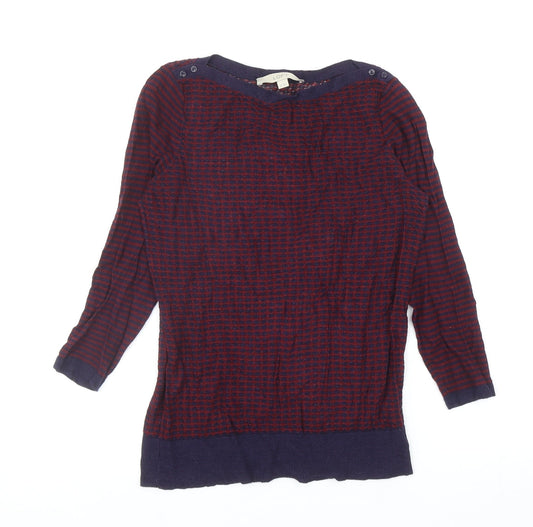 LOFT Womens Red Polyester Basic T-Shirt Size XS Boat Neck