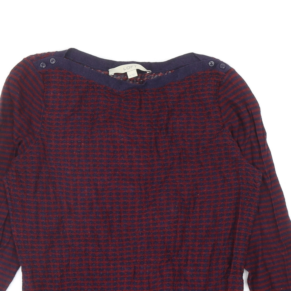 LOFT Womens Red Polyester Basic T-Shirt Size XS Boat Neck