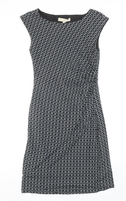 LOFT Womens Black Geometric Viscose Pencil Dress Size S Boat Neck Pullover