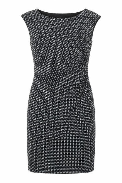 LOFT Womens Black Geometric Viscose Pencil Dress Size S Boat Neck Pullover