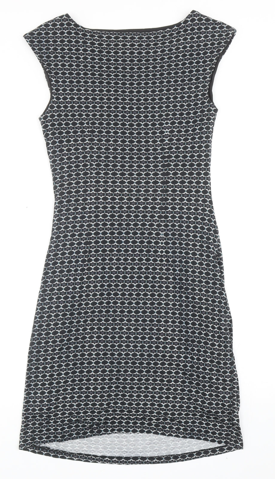 LOFT Womens Black Geometric Viscose Pencil Dress Size S Boat Neck Pullover