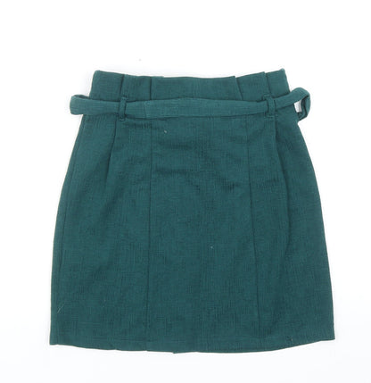 Primark Womens Green Polyester A-Line Skirt Size 6 Button - Belted