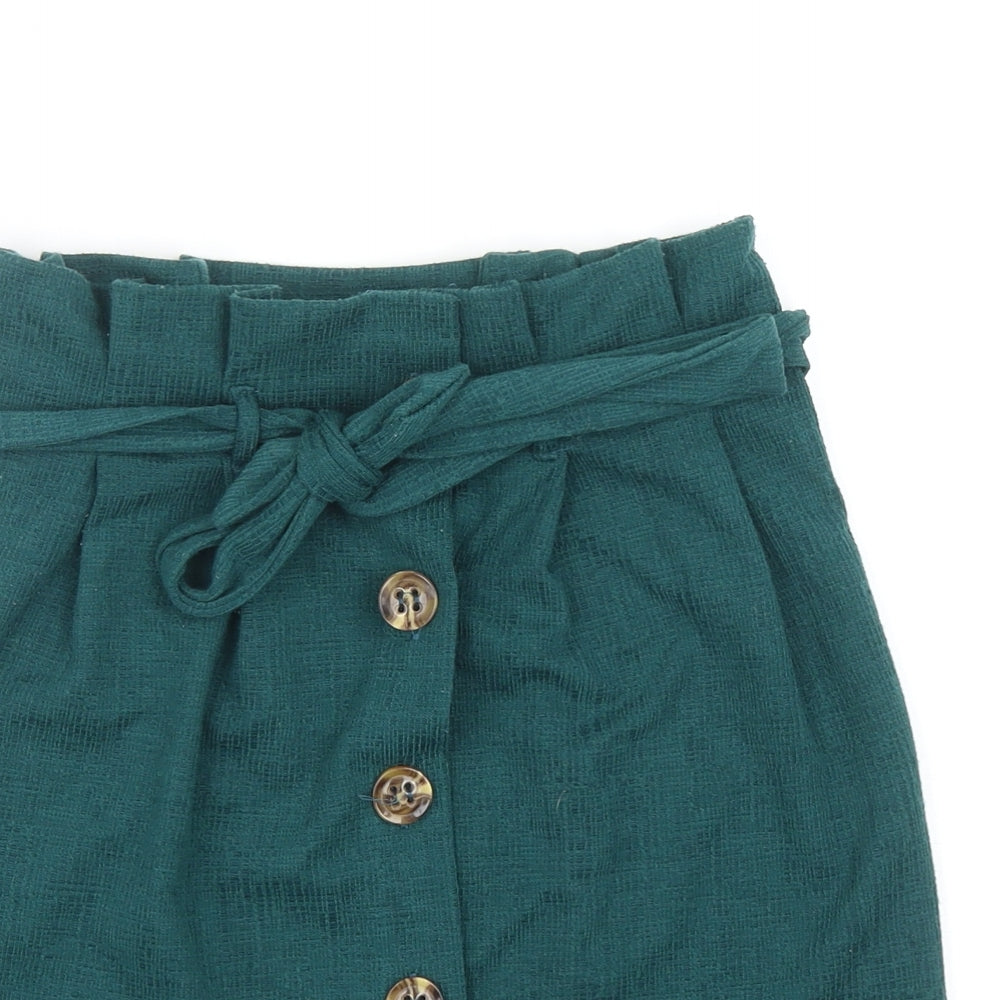 Primark Womens Green Polyester A-Line Skirt Size 6 Button - Belted