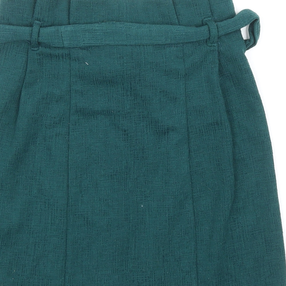 Primark Womens Green Polyester A-Line Skirt Size 6 Button - Belted