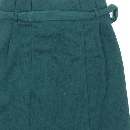 Primark Womens Green Polyester A-Line Skirt Size 6 Button - Belted