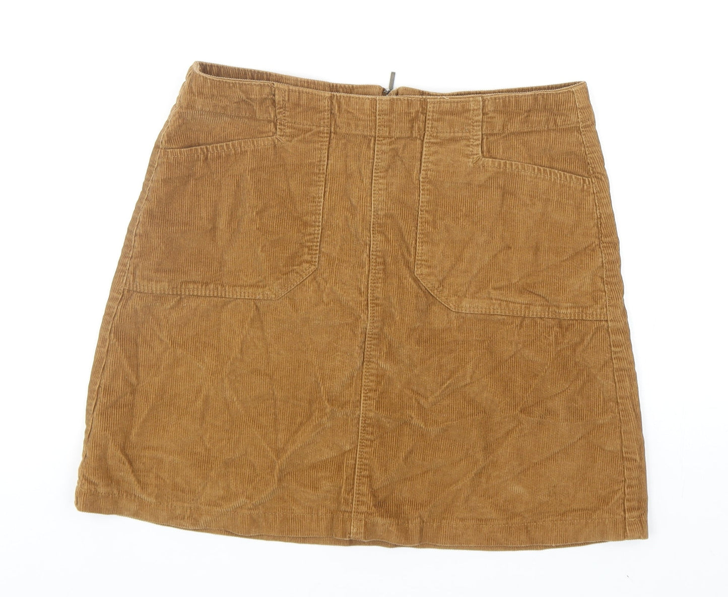 F&F Womens Brown Cotton A-Line Skirt Size 10 Zip