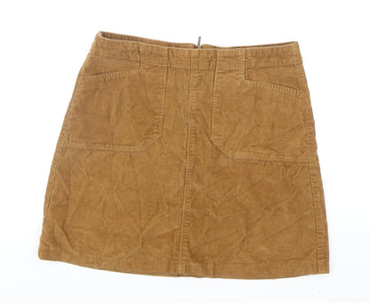 F&F Womens Brown Cotton A-Line Skirt Size 10 Zip